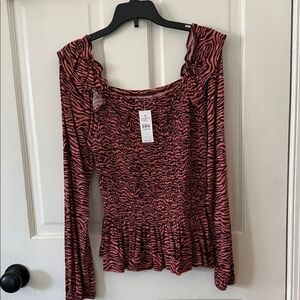 LOFT Pink Zebra Print Blouse small